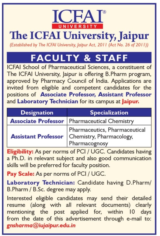 ICFAI University Jaipur Teaching Non Teaching Faculty Recruitment 2024